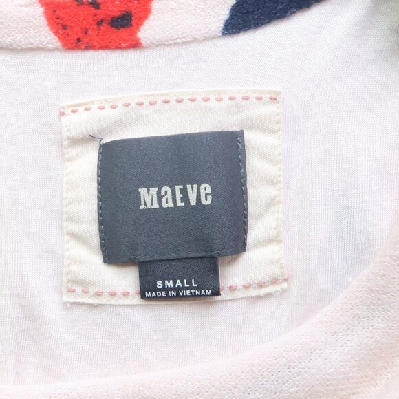 Maeve Anthropologie Blue Red Off-white Floral Print Bell-Sleeve Shift Dress S - Picture 5 of 11